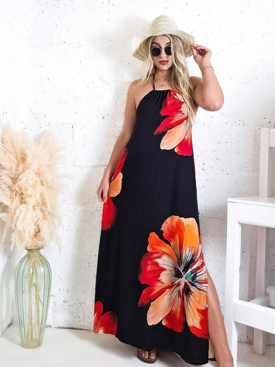 maxi dress with flower detail LaBelle Strapless Drop Waist Pink Floral Maxi Dress - L Size - Women's Dresses