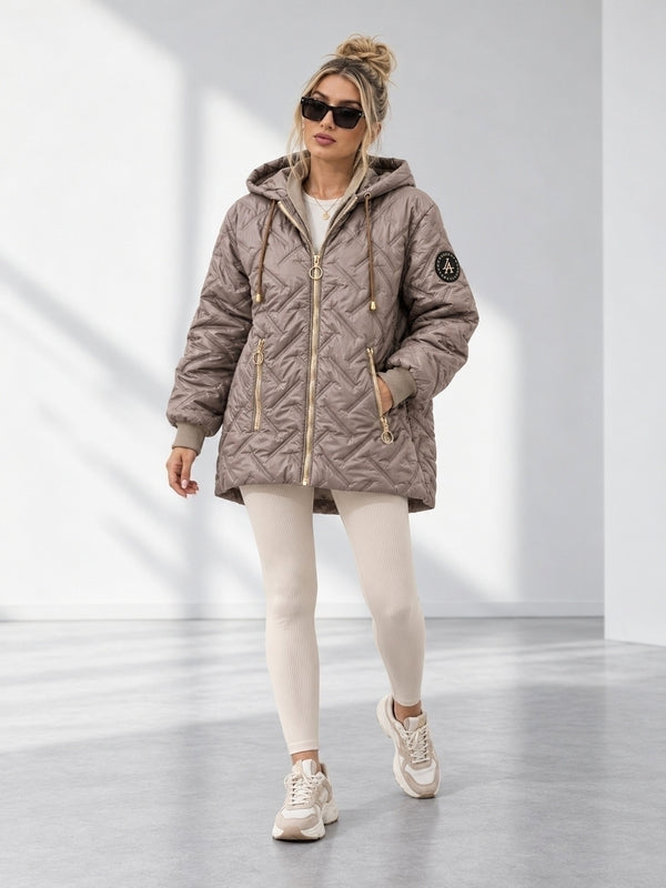 Zoe Oversize Quilted hooded jacket Pearl Beige