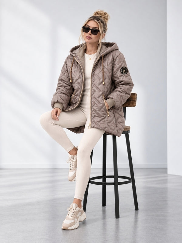 Zoe Oversize Quilted hooded jacket Pearl Beige