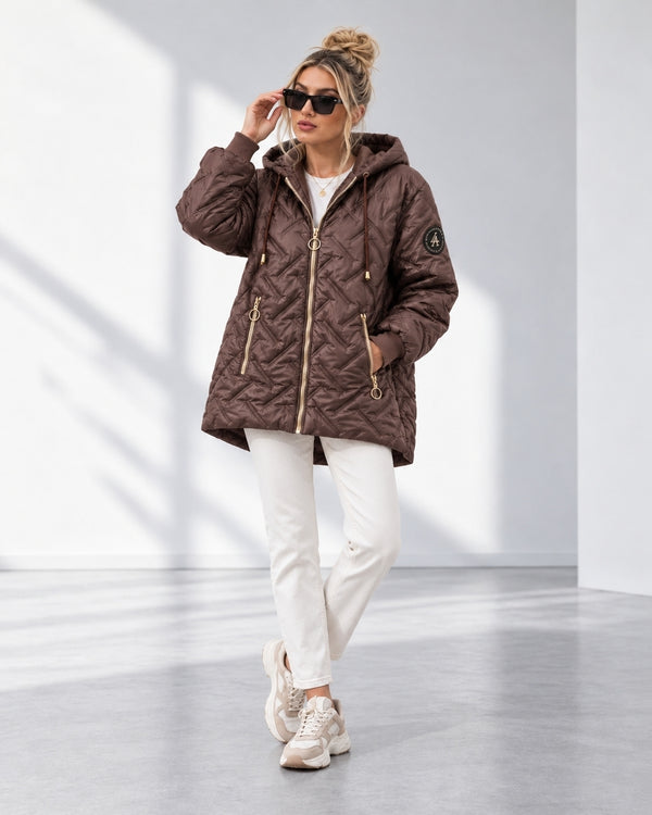 Zoe Oversize Quilted hooded jacket Brown