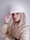 Faux fur fluffy beret hat Cream