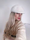 Faux fur fluffy beret hat Cream