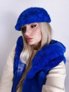 Faux fur fluffy beret hat Royal Blue