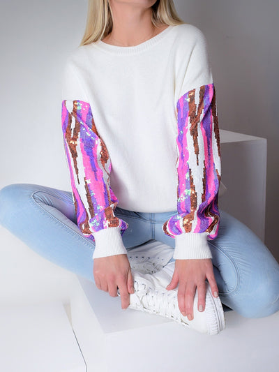 Ella Sequin sleeves jumper White