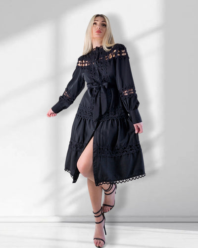 Crochet shirt dress Black
