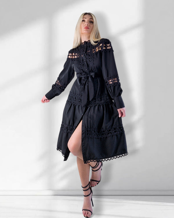 Crochet shirt dress Black