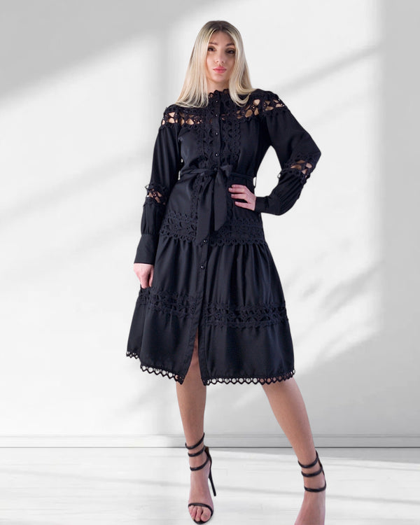 Crochet shirt dress Black