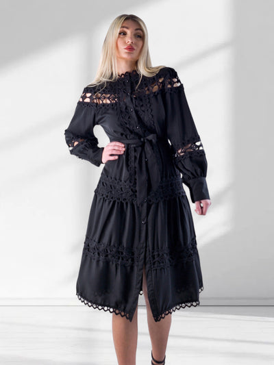 Crochet shirt dress Black