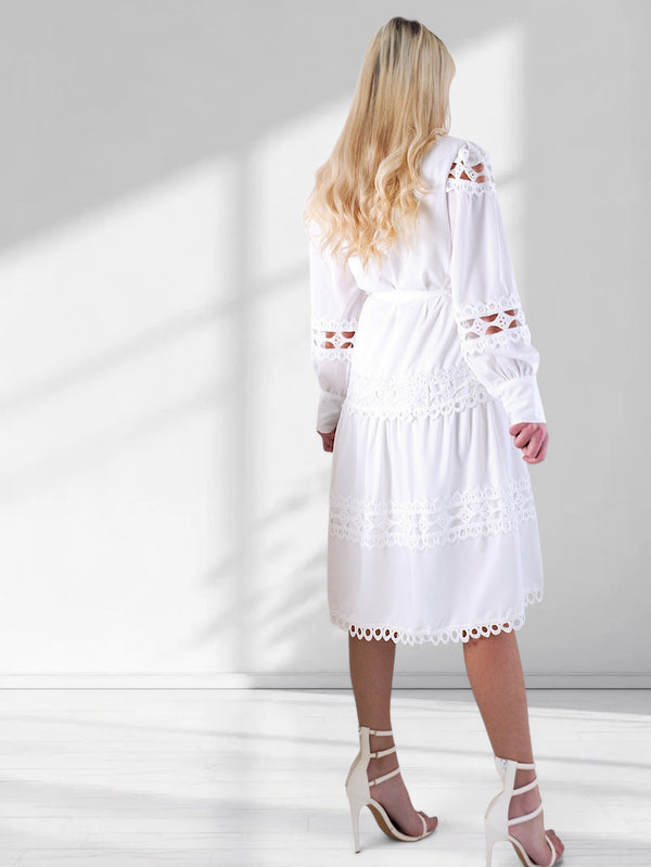 Crochet shirt dress White