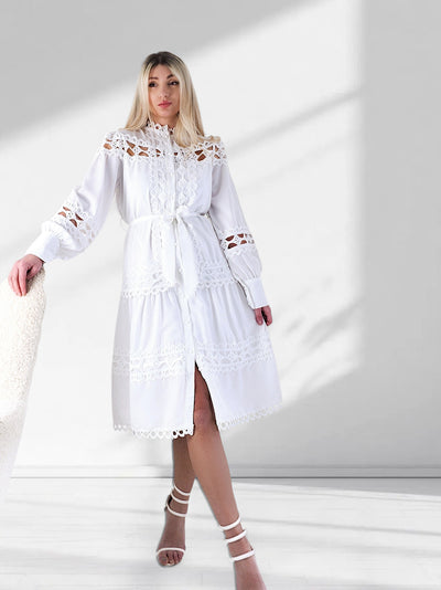 Crochet shirt dress White