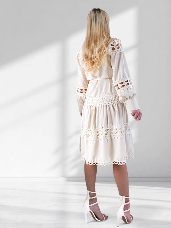 Crochet shirt dress Beige