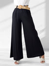Black Linen wide leg belted trousers