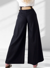 Black Linen wide leg belted trousers