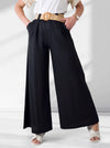 Black Linen wide leg belted trousers