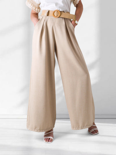 Natural wide leg belted trousers