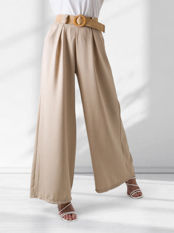 Natural wide leg belted trousers