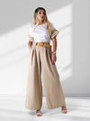 Natural wide leg belted trousers