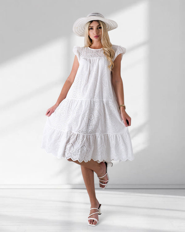 Broderie smock dress white