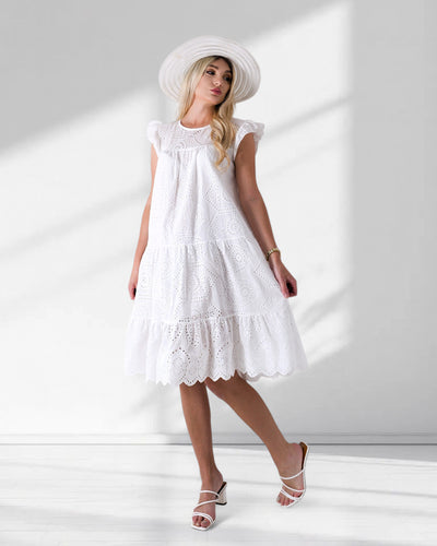 Broderie smock dress white