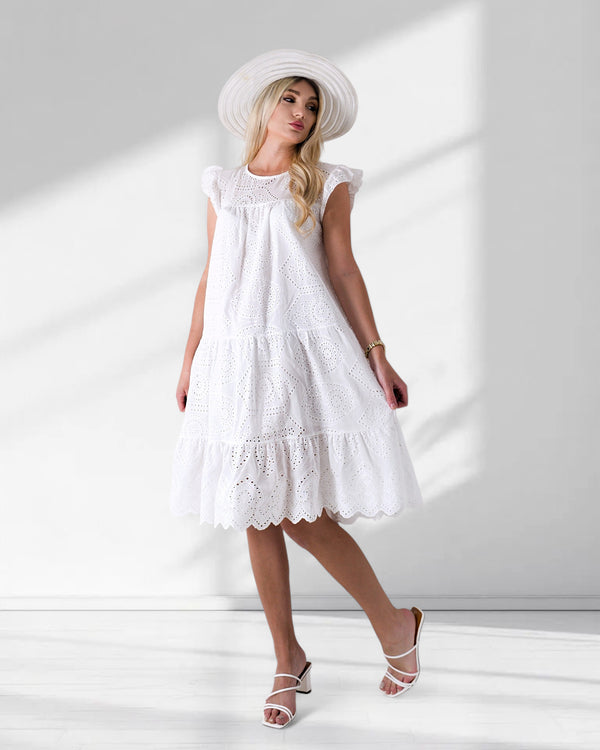 Broderie smock dress white
