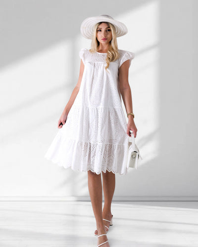 Broderie smock dress white