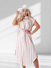 Sarah Tie waist stripe dress Beige