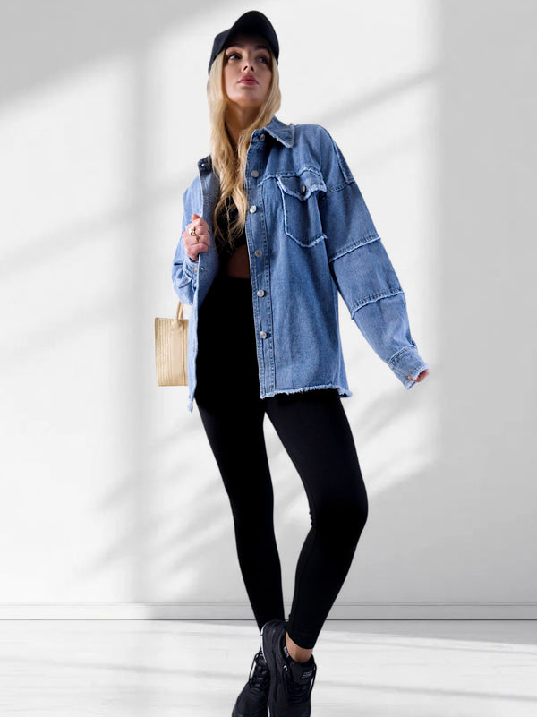 Crochet Back Denim shacket Blue