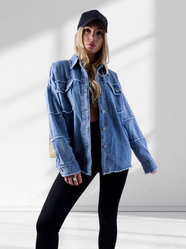 Crochet Back Denim shacket Blue