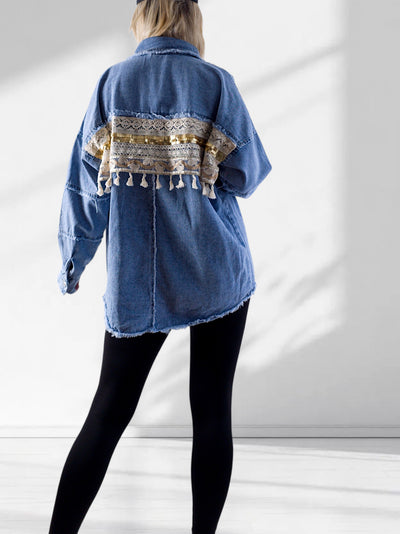 Crochet Back Denim shacket Blue