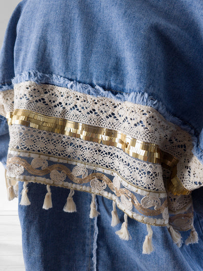 Crochet Back Denim shacket Blue