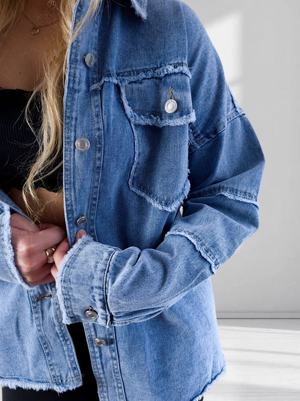 Crochet Back Denim shacket Blue