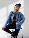 Daisy Printed pearl detail Denim Jacket Blue