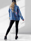 Daisy Printed pearl detail Denim Jacket Blue