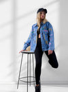 Daisy Printed pearl detail Denim Jacket Blue