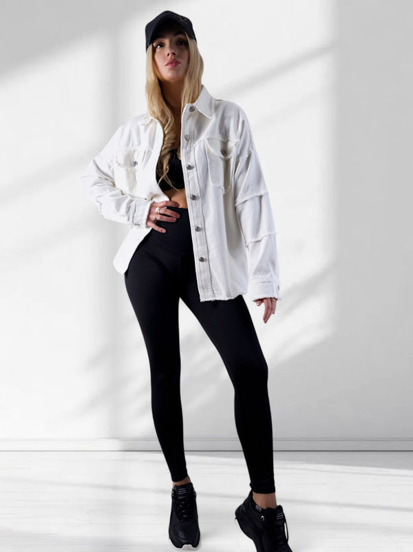 Crochet Back Denim shacket Cream-White