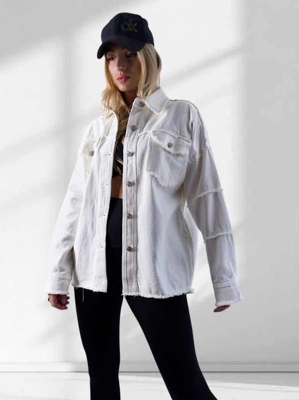 Crochet Back Denim shacket Cream-White