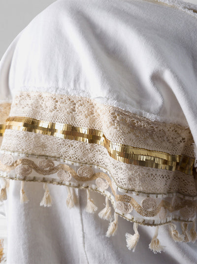 Crochet Back Denim shacket Cream-White