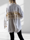 Crochet Back Denim shacket Cream-White
