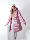 Pink high shine Faux fur hoodie padded coat