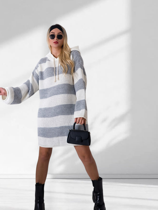 Leah hooded knitted dress Grey