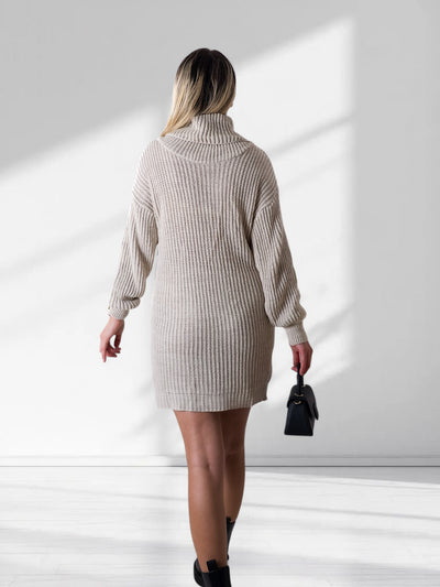 Betty roll-neck knitted dress Beige