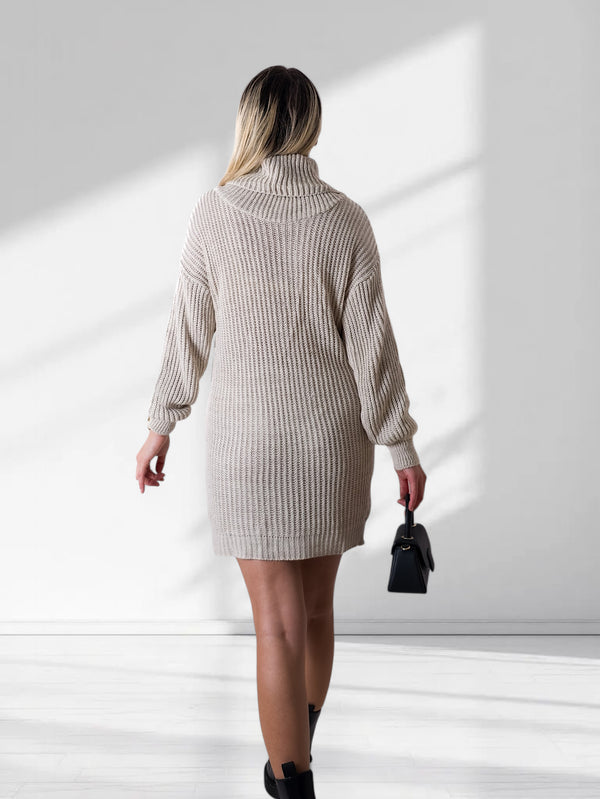 Betty roll-neck knitted dress Beige