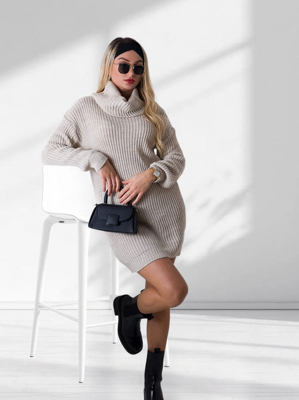 Betty roll-neck knitted dress Beige