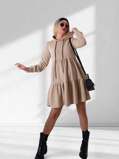 Lexi soft knit tiered hooded dress Beige
