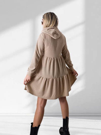Lexi soft knit tiered hooded dress Beige