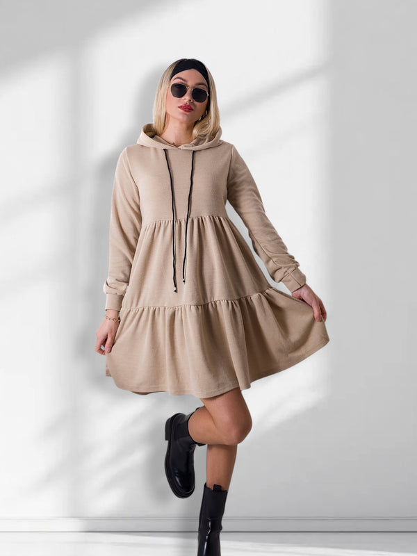 Lexi soft knit tiered hooded dress Beige