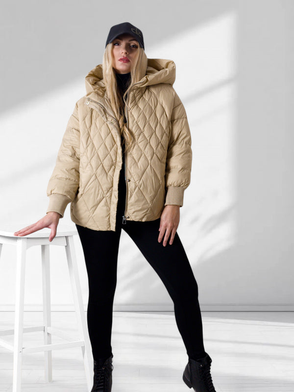 Vera oversize Quilted jacket with down and feather filling Beige