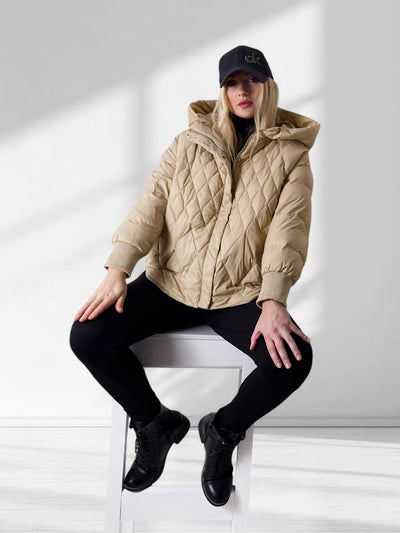 Vera oversize Quilted jacket with down and feather filling Beige