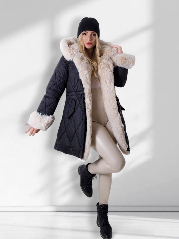Alina faux fur hooded quilted coat