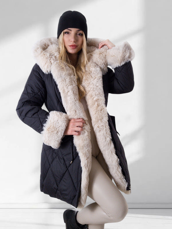 Alina faux fur hooded quilted coat